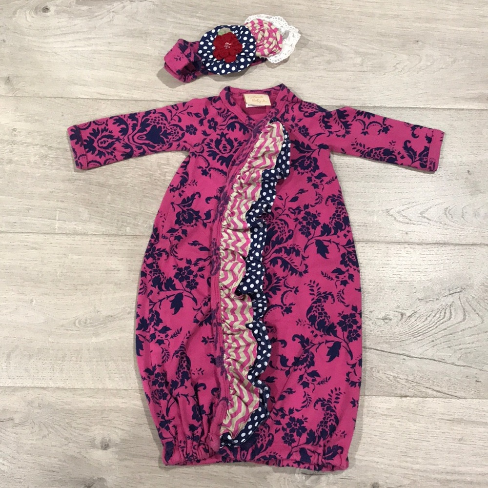 Haute Baby layette gown & headband 0-3 months